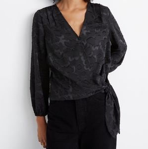 Madewell Black Floral Jacquard Wrap Top
